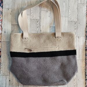 The Sak Cream and Gray Tote Bag with Sturdy Handles